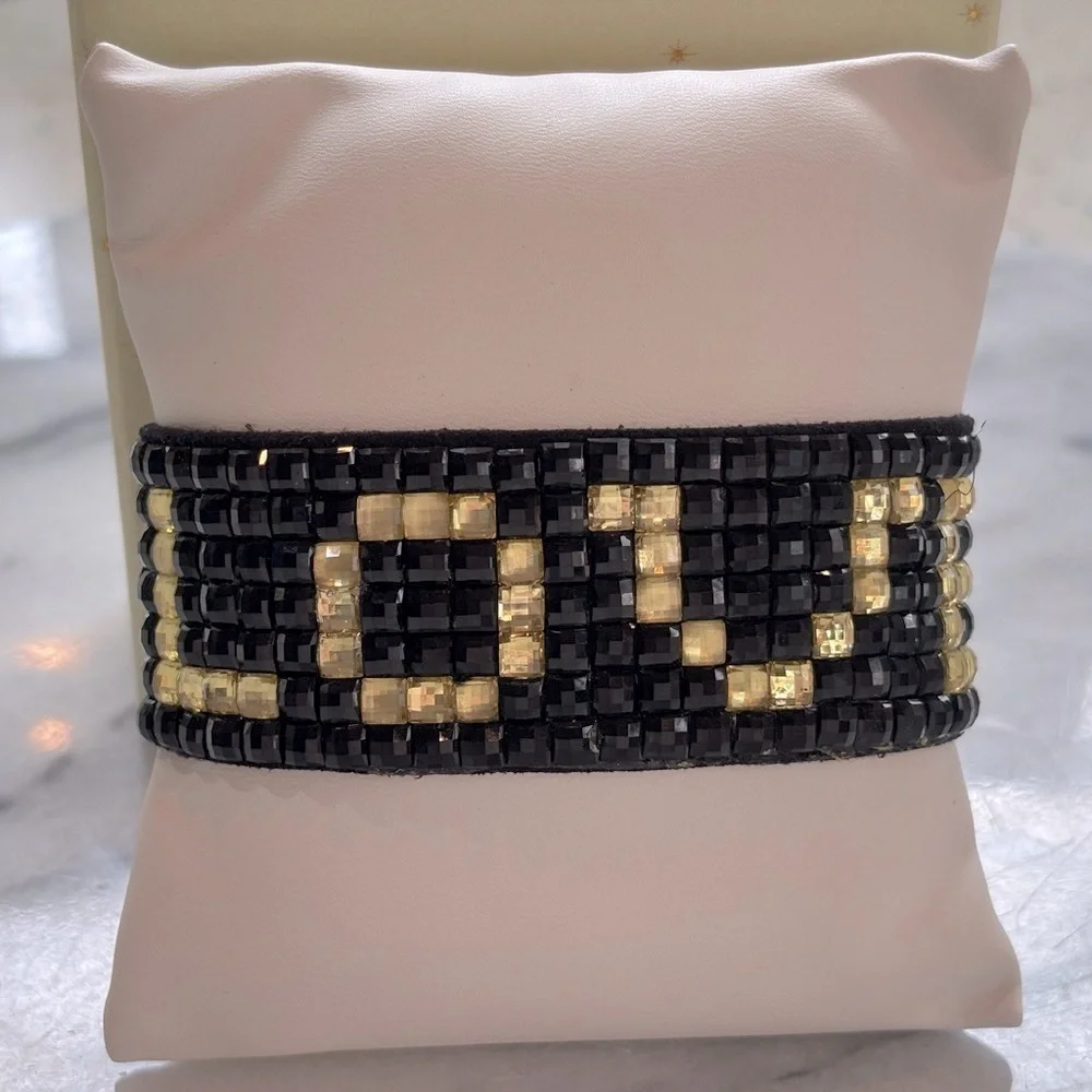 Crystal Beaded Cuff Bracelet with 'LOVE' Design‎